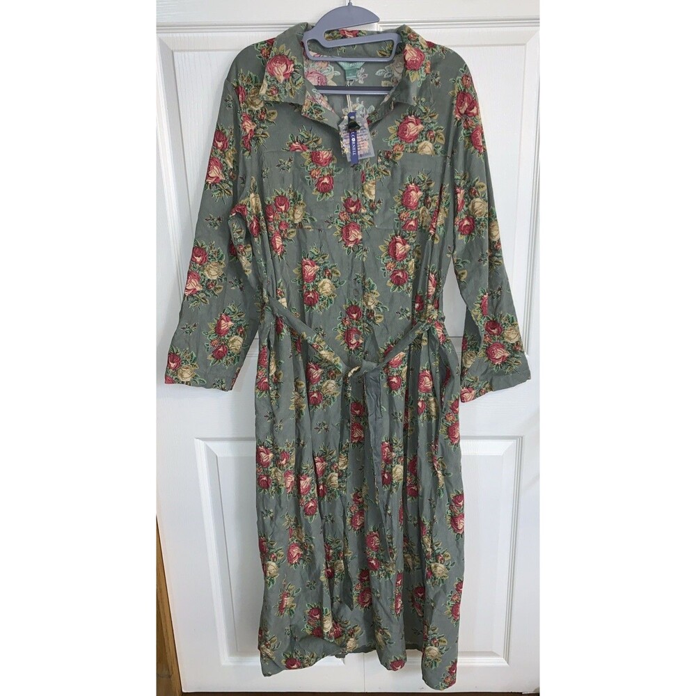 April Cornell Cotton Needlecord Corduroy Tie Waist Maxi Dress XL Floral Sage - Picture 9 of 9